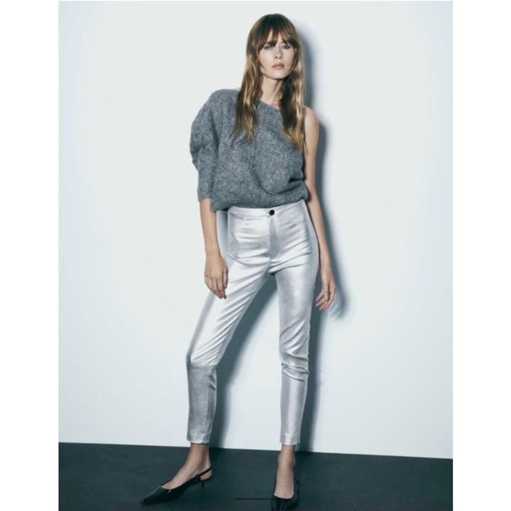 Zara Mid-Rise Silver Metallic Leggings Size XS NWT